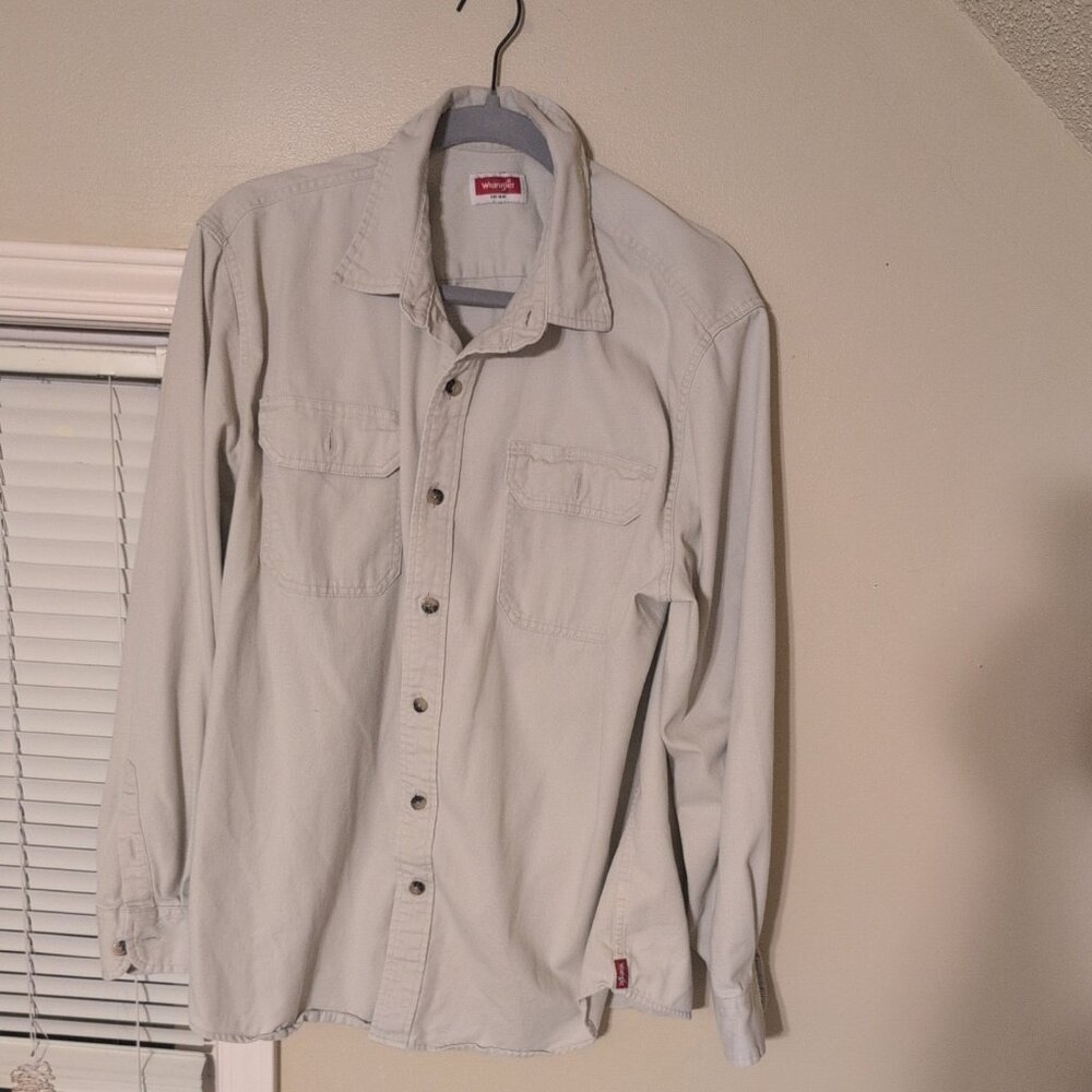 Wrangler Button-Up Shirt‎ Men’s Large Tan Long Sleeve Chest Flap Pockets